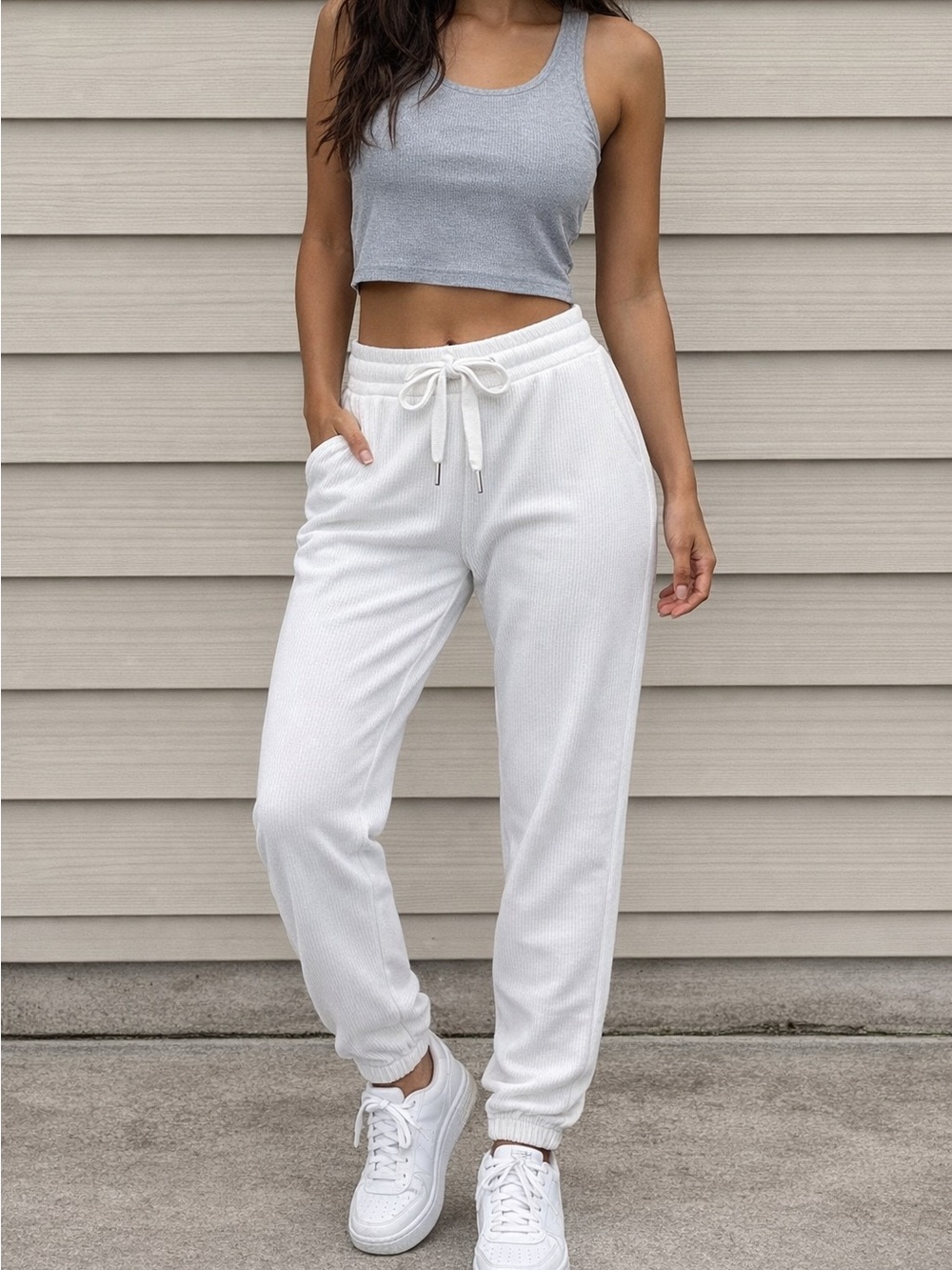 NWT Aerie Big Chill Textured Joggers - White/Off White